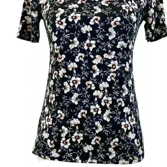 WHBM Black Floral Ruched Sweetheart Blouse – Size XS - Picture 6 of 7